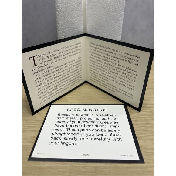 Vintage 1992 Red Cloud Franklin Mint Chief Jim Ponter Pewter Native American - Picture 8 of 9